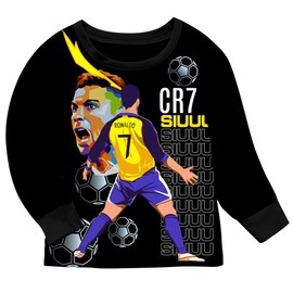 Boys Pyjamas Ronaldo No.7 Fans Cotton Homewear Pajama Set Long Sleeve Casual Football Nightwear Pjs Set (UK, Age, 6 Years, 7 Years, Regular, Black)