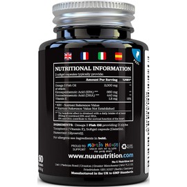 Omega 3 Fish Oil 1000mg Double Strength EPA & DHA Softgel Capsules, 180 (6 Month Supply) Premium Fish Oil Capsules 1000mg, Made in The UK