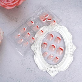 Pufandor Nude Short Square Press on Nails Valentine's Day French White Nails Tips Square Fake Nails with Red Love Design Glue on Nails 24Pcs 12 Sizes French Tip Press on Nails