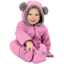 Snonook Fleece Baby Jacket - Winter Suit Bunting Bodysuit with Fold Over Mittens & Footies, Hooded & Zipper Down, Soft Cozy Warm Jumpsuit for Infants, Pink-Rosebloom, 2t