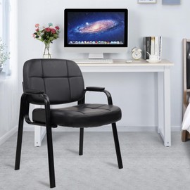 CLATINA Big and Tall 400 lbs Office Guest Chair, Leather Waiting Room Reception Chair No Wheels with Padded Arms for Elderly Home Meeting Conference Room Lobby Side Salon Clinic, Black 1 PK