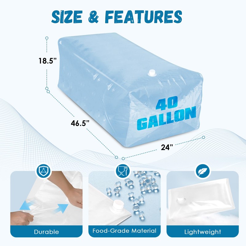 3 Pack 40 Gallon Water Storage Bladder, Heavy Duty Food-Grade