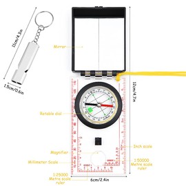 Geluode Navigation Compass with Lid, Clear Compass, Orientation with Emergency Whistle for Explorer, Expedition, Camping, Hiking, Mountaineering