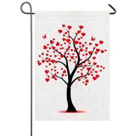Valentines Day Garden Flag Love Tree with Hearts 12x18 Inch Double Sided Valentine Tree Yard Flag for Outside Wedding Party Valentine's Day Decoration