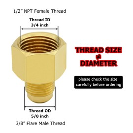 Hooshing 3/8" Flare to 1/2" NPT Female Propane Gas Line Adapter Brass Flare Tube Fitting for Outdoor Gas Fire Pits, Fireplaces, and Grills, 2 Pack