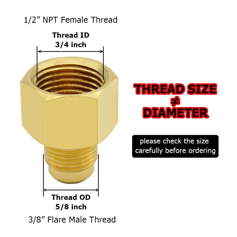 Hooshing 3/8" Flare to 1/2" NPT Female Propane Gas Line