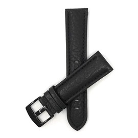 Bandini Extra Long (XL) 20mm Mens Italian Leather Watch Band Strap - Black - Buffalo Pattern - Classic - Black Buckle