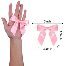 50Pcs Satin Ribbon Twist Tie Bows for Treat Bags, 3.5'' Mini Gift Bows for Presents Crafting Christmas Tree Bows, Bag of Pre Tied Bows Premade Bows for Crafts Gift Wrapping Wedding Party Favors (Pink)