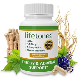 Life Tones Energy & Adrenal Support Capsules - Natural Energy Boost, Stress Relief, and Adrenal Health Formula - 60 Vegan Vitamins