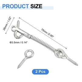 uxcell 2Pcs 3" Cabin Hook Eye Latch, 304 Stainless Steel Spring Hook and Eye Safety Latch Wire Gate Hook and Eye Latch for Wood Window Door Hook