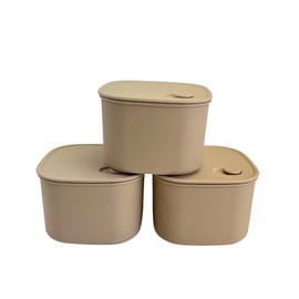 Invisioncorp 3 Set Microwable Nesting Food Storage Containers with Vent Lids, 800ml (27oz) | Reusable Meal Prep, Freezer & Dishwasher Safe | Made in Korea (Beige)