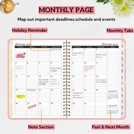 Planner 2025-2026,Weekly and Monthly,JUL 2025 to JUN 2026,Daily Academic Planner A5 (6.3" x 8.5"),Hardcover Spiral Bound Calendar Book with Monthly Tabs,for Office Home School Women & Men,Pink