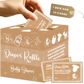 Gaofly 51 Pcs Diaper Raffle Tickets with Box, Fun Baby Shower Raffle Card Box for Boys or Girls, Baby Shower Games Box for Gender Reveal Baby Shower Party Decorations (Brown)
