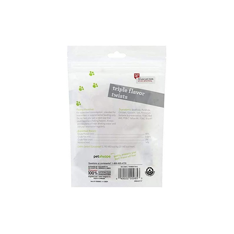 PET SHOPPE Triple Flavor Rawhide Twists Dog Treats. with Real
