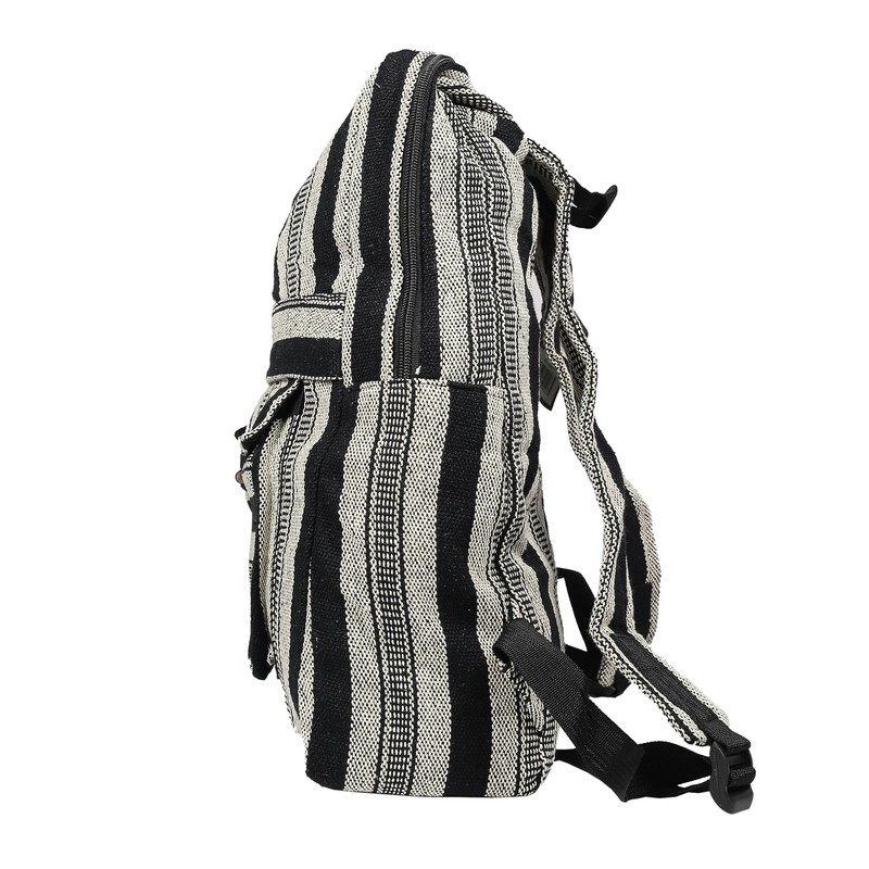 Handwoven Nepalese Front Pocket Hippy Style Cotton Backpack (Black &