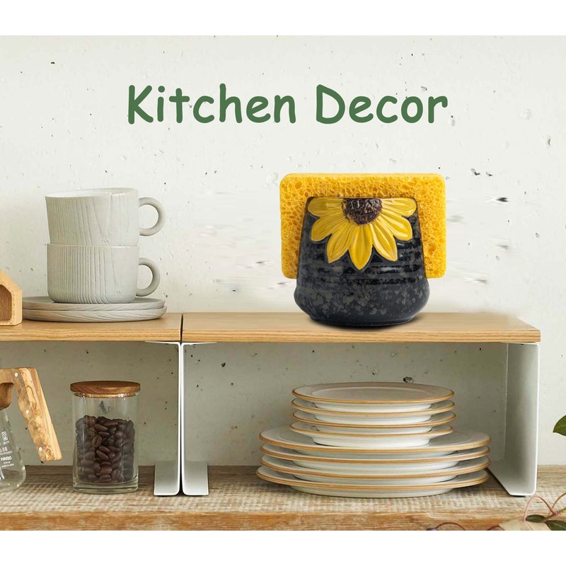 GABROC Ceramic Sink Sponge Holder, Sunflower Shape, Yellow, Drying Rack,