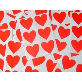 38mm (1.5") Heart Shape Colour Code Stickers - Packs of 72 Large Coloured Hearts Sticky Labels for Craft, Card-Making & Decoration - 33 Colours Available (Red)