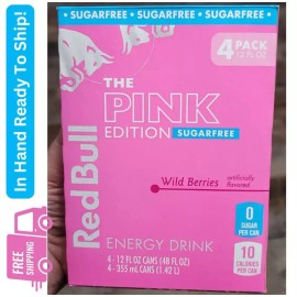 Red Bull SHIPS ASAP Red Bull Pink Edition Wild Berries Berry 12 Oz  4 Pack - SUGAR FREE