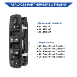 Obaee Master Power Window Switch Driver Side Compatible with Jeep Grand Cherokee 2014 2015 2016 2017 2018 Sport Utility with Power Folding Mirrors, Replaces OEM 68184803AC
