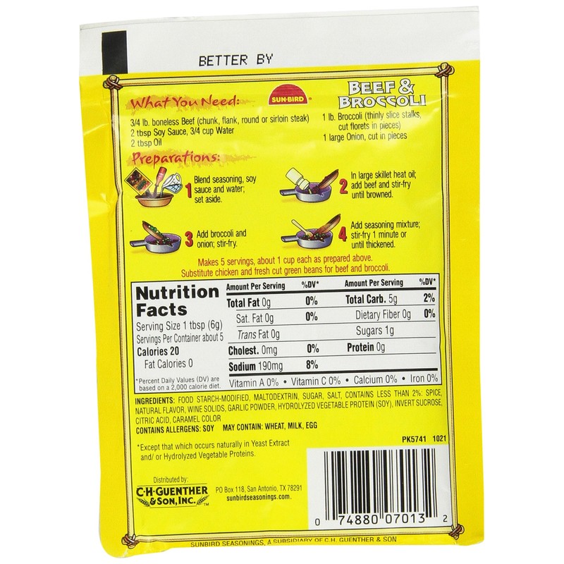 Sun-Bird BEEF & BROCCOLI Asian Seasoning Mix 1oz (10-pack)