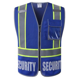 HATAUNKI Security Vest for Men Women Reflective Safety Vest with 5 Pockets and Front Zipper Mesh High Visibility Vest Meets ANSI/ISEA 107-2015 Standards (Blue-22, Large)