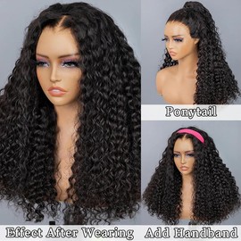 VANTELUVE Water Wave Half Wigs Human Hair 180% Density 3 In 1 Half Wig With Drawstring Seamless Clip Ins Flip Over Glueless Wigs Human Hair For Black Women No Lace Wigs 24 Inch