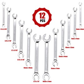 ARUCMIN Flare Nut Wrench Set,12-Piece Chrome Vanadium Steel Line Wrench Set SAE & Metric 1/4"-7/8" and 6-21mm with Organizer Box