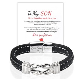 Birthday Gifts for Son Leather Infinity Bracelet for Men Boys Sons Gifts from Mom Dad To My Son Bracelet Engraved Love You Forever Knot Bracelet Wristband Gift