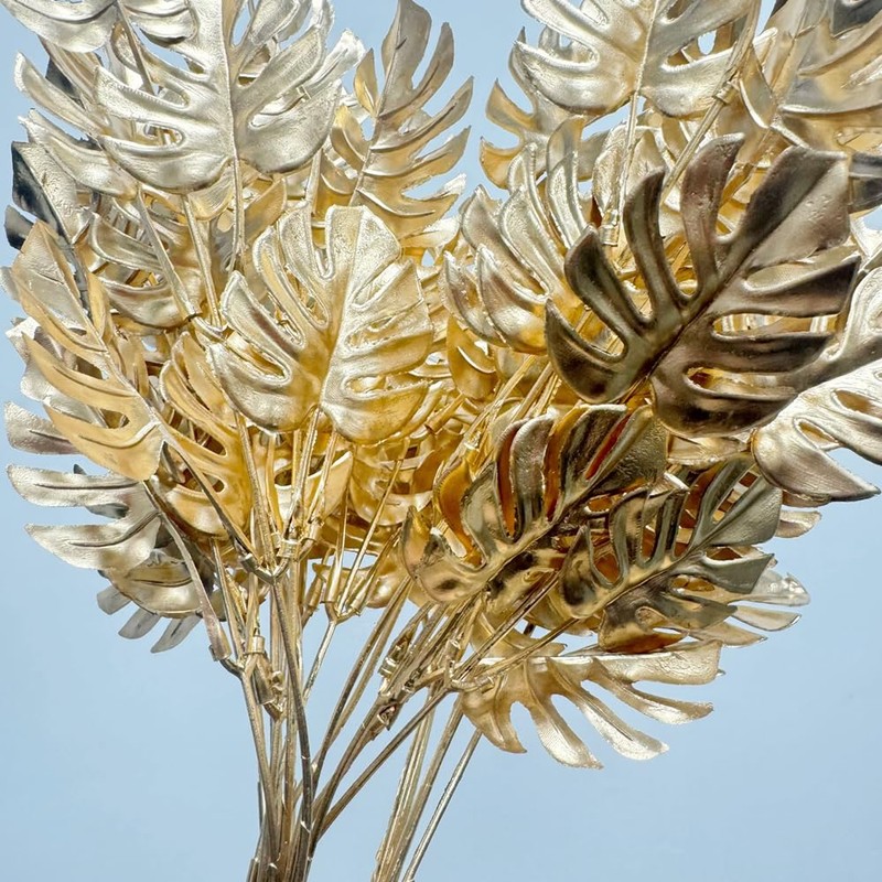 Rikyo 4 Bunches Gold Artificial Plant,14" Tropical Bush Embellishing Holiday