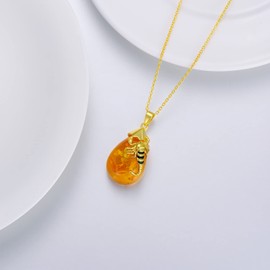 TIGER RIDER Hummingbird/Scorpion/Cicada/Butterfly/Spider/Snail/Tree of life Amber 925 Sterling Silver Necklace for Women Exquisite Pendent Yellow Jewelry Gift for Mother's Day Christmas Birthday (Scorpion)