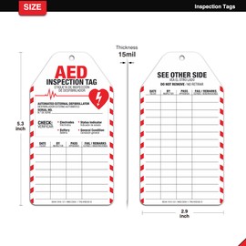 AED Inspection Tags 25 Pack, Waterproof PVC Safety Inspection Record Tags, Tear-Resistant & OSHA Compliant Defibrillator Maintenance Checklist Tag