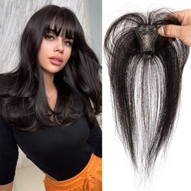 360° Cover Hair Clip in Bangs 100% Human Hair Clip on Bangs for Women Hair Toppers for Daily Wear (Natural Black)