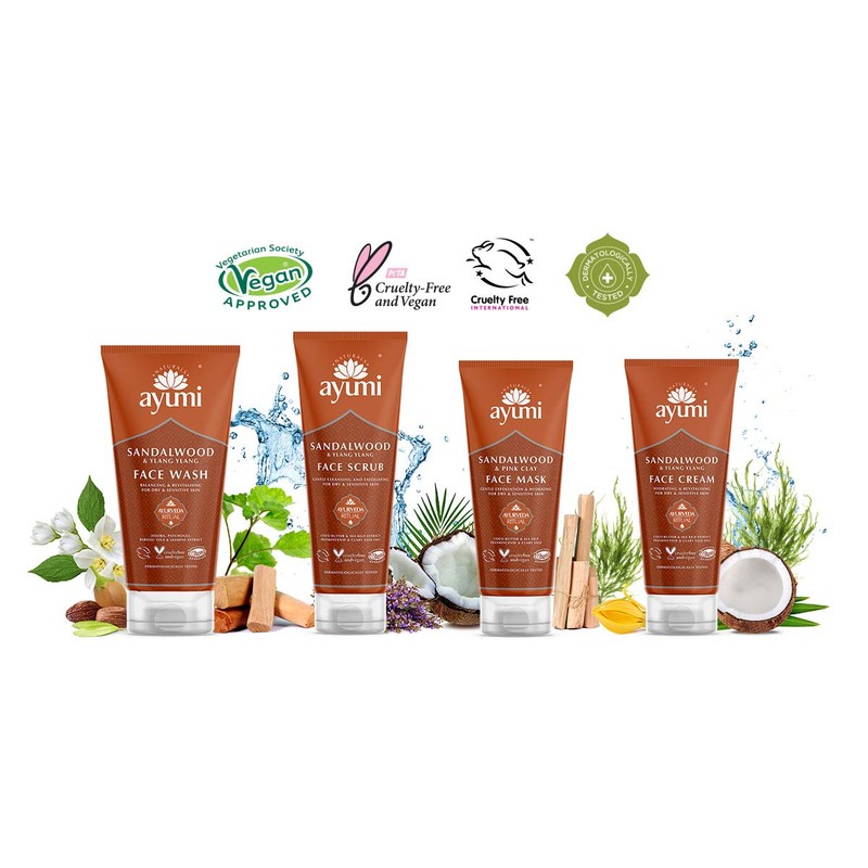 Ayumi Sandalwood & Pink Clay Face Mask. Vegan, Cruelty-Free, Dermatologically-Tested,