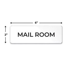 Mail Room Sign, Durable ABS Plastic with Full Adhesive Backing, Sign for Door or Wall, 2x6" (White)