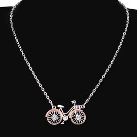 WEVENI Enamel Alloy Bicycle Necklace Bicycle Pendant Chain Unique Jewellery Gifts for Women Girls Ladies, enamel, No Gemstone