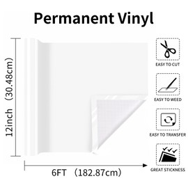 Prime Vinyl Permanent Vinyl, 12'X 6FT White Vinyl Roll for Cricut, White Permanent Vinyl for DIY Crafting, Home Decoration, Party Decoration.