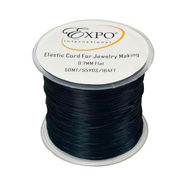 Expo International Elastic String Cord, 0.7 mm Wide Premium Stretchy String Cord for Jewelry Making, Thin Bracelet Cord, Versatile Jewelry Cord, Roll/Spool of 50 Meters, Black