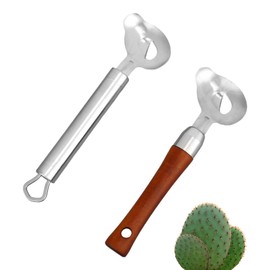 2pcs Manual Cactus Peeler Spoon, 304 Stainless Steel Spoon Shape Cutter with Metal & Wooden Handle Chinese Noodle Peeling Knife Durable Kitchen Gadget for Cooking