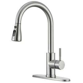 Kitchen Faucets with Pull Down Sprayer, Brushed Nickel High Arc Single Handle Stainless Steel Sink Faucet for 1 or 3 Hole, Ideal for Farmhouse RV Laundry Bar Camper & Commercial