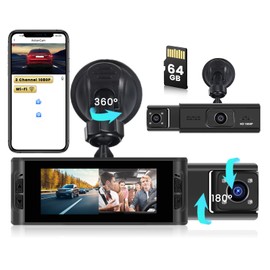 Inefala Dual Channel Dash Camera, Car Cam FHD 1080P Front and Inside Dash Cam with 64GB Card, Built-in WiFi/APP, Loop Recording, Motion Detection, Exposure Adjustment, Screen Saver