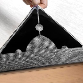 Rug Non Slip Grippers, Reusable Rug Corner Tape Pads for Hardwood Floors and Tiles, Strong Firmly Carpet Tape for Area Rugs, Removable and No Residue on Floor, 24Pcs