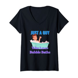 Womens Guy Loves Bubble Baths Funny Mens Soaking in Bathtub Lovers V-Neck T-Shirt