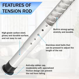 Oxdigi Tension Curtain Rods Adjustable Shower Curtain Rod Spring Tension 142.1-160 Inches, Extra Long Curtain Rod No Drill No Rust Antislip Heavy Duty for Bathroom, Window, Closet, Room Divider, White