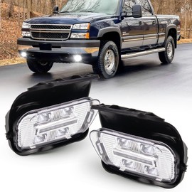 WEZEMLIGHT New Version LED Fog Light Replacement For 2003-2007 Chevy Silverado 1500 2500 3500/2002-2006 Chevy Avalanche LED Fog Lamps 1 Pair(Chrome Housing with Clear Lens)