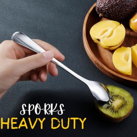 Sporks Stainless Steel 12 Pieces Long Handle and Heavy Duty metal Flatware Set Spork for Fruit Appetizer Dessert Everyday Use