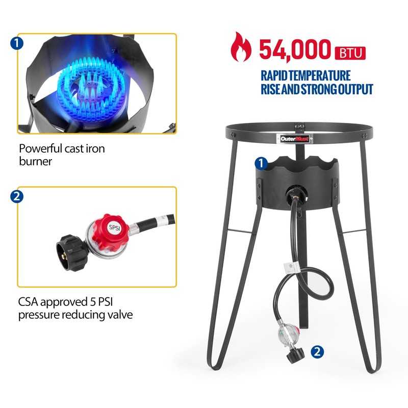 Outdoor Cooker with Iron Wok and Propane Burner, 54,000 BTU