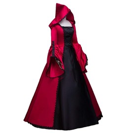 CountryWomen Gothic Victorian Dress Civil War Southern Belle Tea Party Ball Gown Cosplay Costume(Black and Red, L)