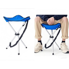 OVINEG Folding Camping Stool,16.5" Folding Camping Chairs,Portable Tripod Seat,Outdoor Travel Tall Chair for Camping Walking Hunting Hiking Fishing Mountaineering Picnic Beach BBQ Garden Lawn(Blue)
