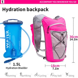 Lightweight Hydration Backpack, Running Vest 1.5L Water Bottle (Rose Pink)