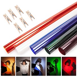 16x20 inches Lighting Gels with Clips, Photo Studio Light Gel Filters Sheet Transparent Color Correction Daylight Conversion for Red Head Light Strobe Spotlight Flash Photography CTO CTB, 5 Colors